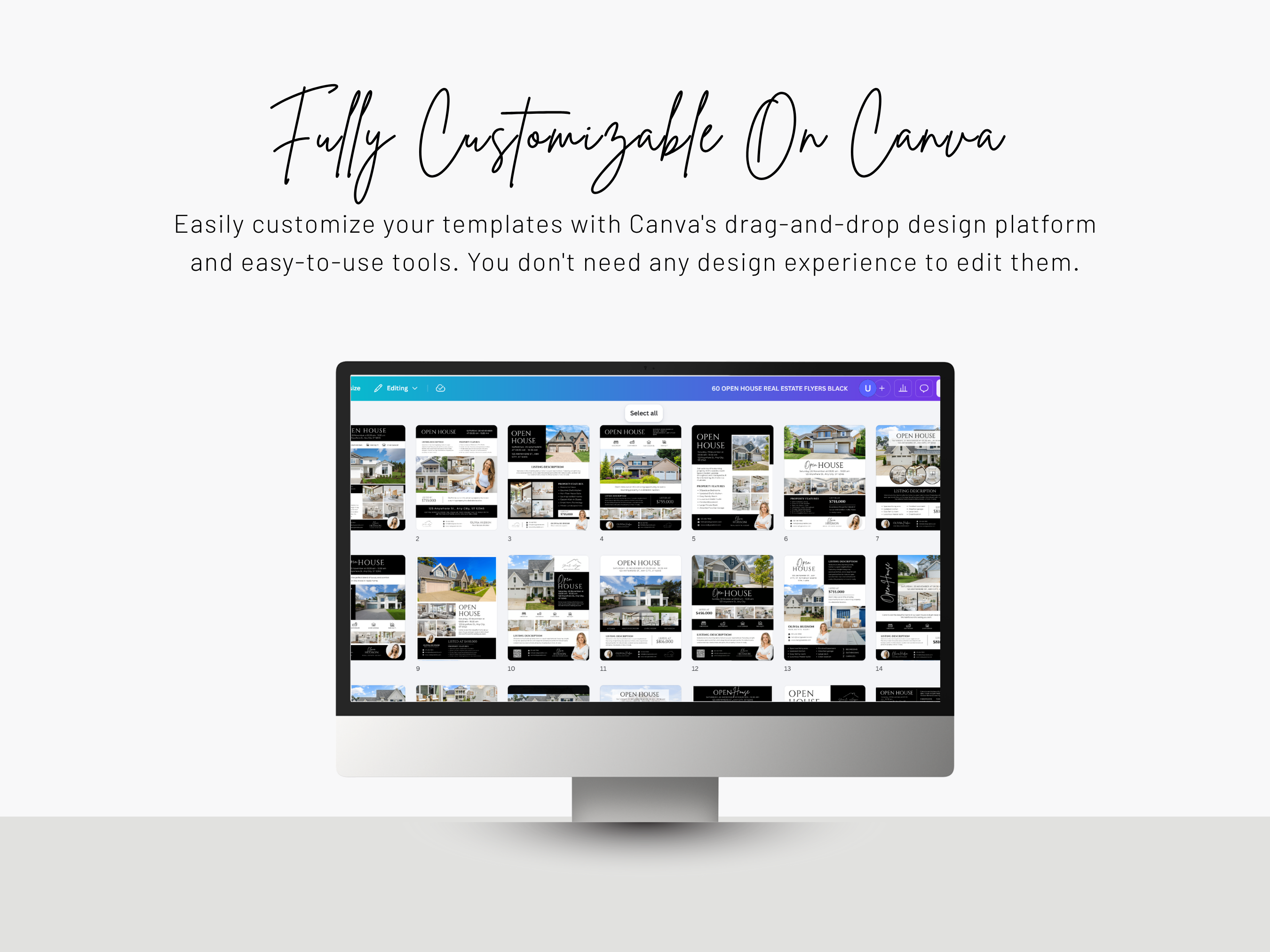 Open House Bundle, Realtor Canva Templates, Open House Flyers, Social Media Posts, Postcards, Door Hangers, Yard Signs, Checklists Black & White
