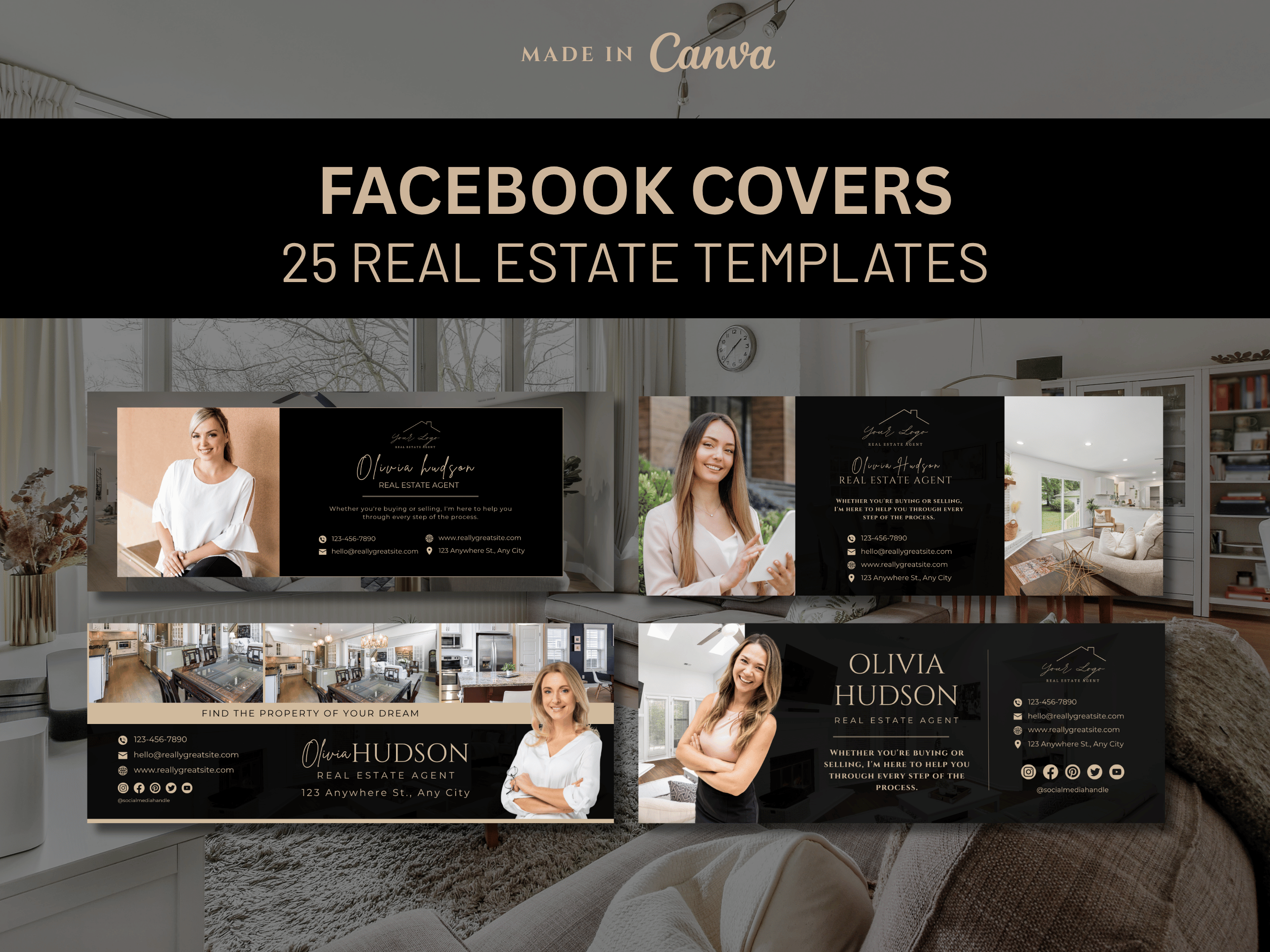 Luxury Real Estate Facebook Cover | 25 Real Estate Social Media Banner | Realtor Marketing Facebook Cover | Canva template