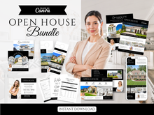 Open House Bundle, Realtor Canva Templates, Open House Flyers, Social Media Posts, Postcards, Door Hangers, Yard Signs, Checklists Black & White