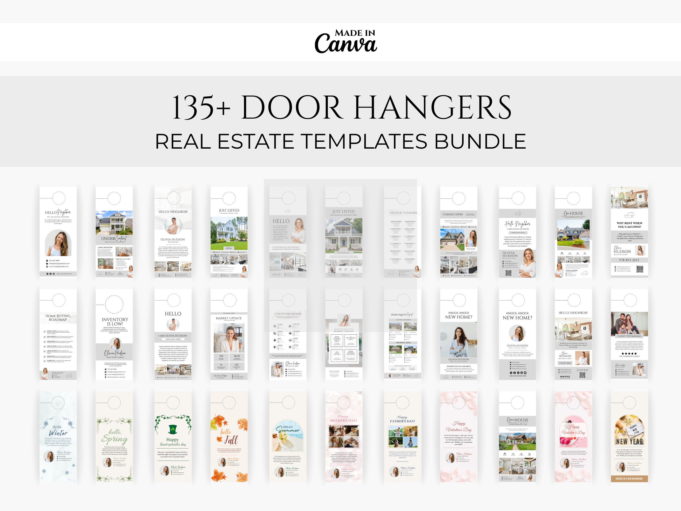 135+ Real Estate Door Hanger Bundle | Door Hanger Templates Bundle | Real Estate Farming | Realtor Door Hangers | Canva Template
