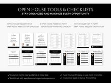 Open House Bundle, Realtor Canva Templates, Open House Flyers, Social Media Posts, Postcards, Door Hangers, Yard Signs, Checklists Black & White