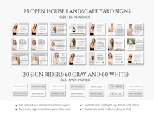 Open House Bundle, Realtor Canva Templates, Open House Flyers, Social Media Posts, Postcards, Door Hangers, Yard Signs, Checklists Gray & White