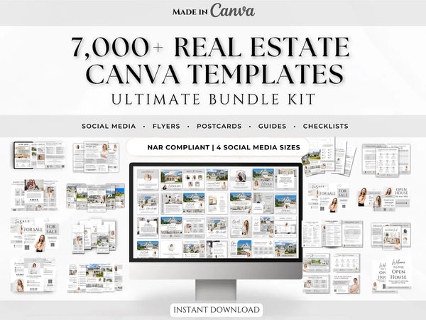 7,000+ Real Estate Templates Bundle | Realtor Canva Templates | Social Media Posts, Flyers, Postcards, Checklists, Open House Flyers