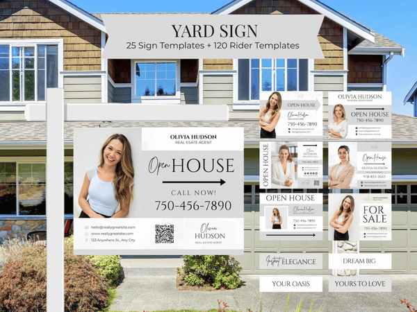 25 Open House Landscape Yard Signs + 120 Sign Riders Gray and White