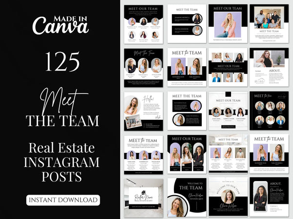Set of 125 Meet the Team Social Media Posts Black & White Templates