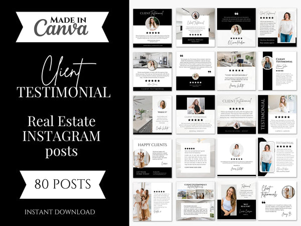 Real Estate Client Testimonial Instagram Posts Black & White