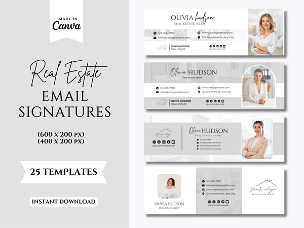 Modern Realtor Email Signature Bundle (25 Designs, 2 Sizes) Gray and White